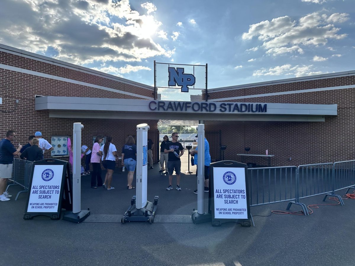 North Penn High School's Evolv Weapons Detection System is set up outside of Crawford Stadium before a recent sporting event. 