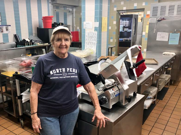 Kathleen Perry at her long time home in the NPHS cafeteria 