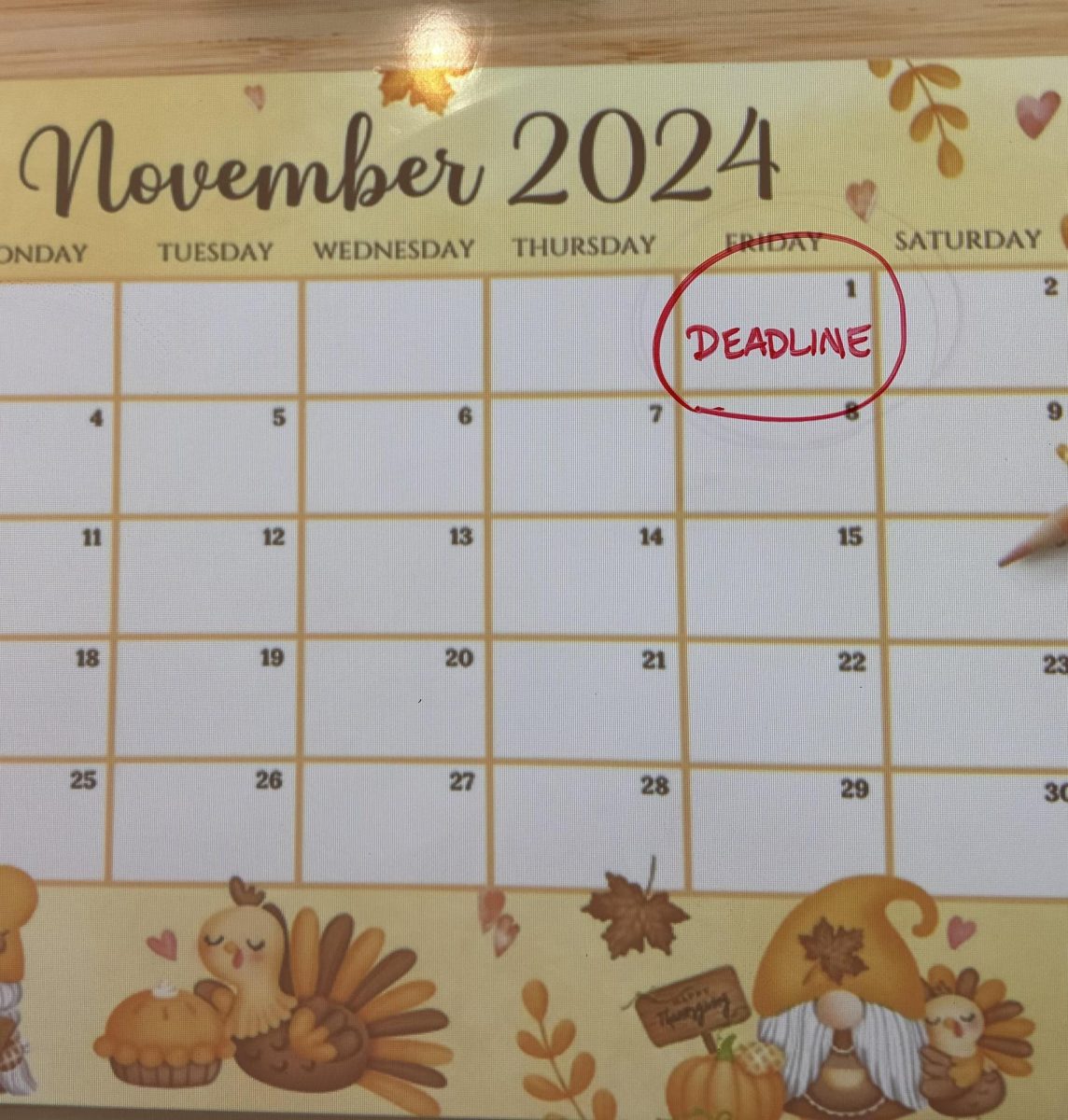 The calendar of a senior applying to college with a spooky November 1st deadline.
