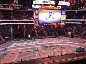 The Wells Fargo Center filled with excitement, as the audience eagerly awaits the game.