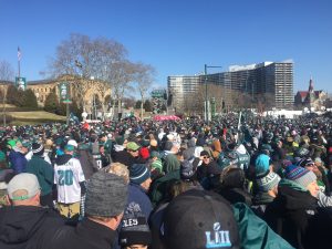 Eagles fans awaiting the arrival of the 2018 Superbowl Champions