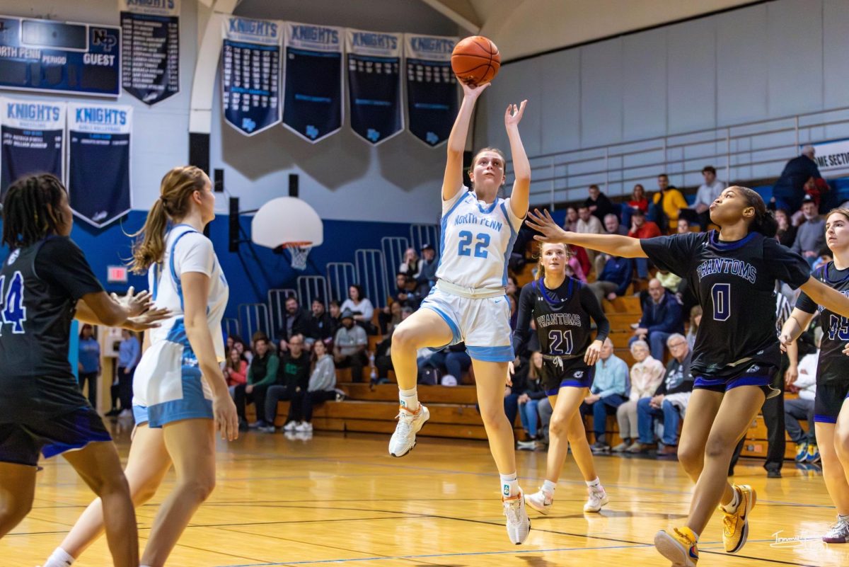 Senior Leah Mikulski shoots a floater in North Penn's win on Friday.