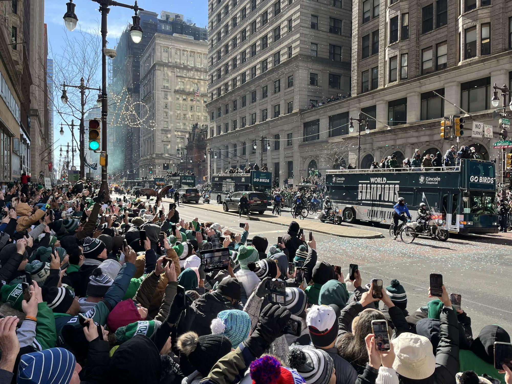 Eagles fans swarmed the city to get a view of the Super Bowl champs.