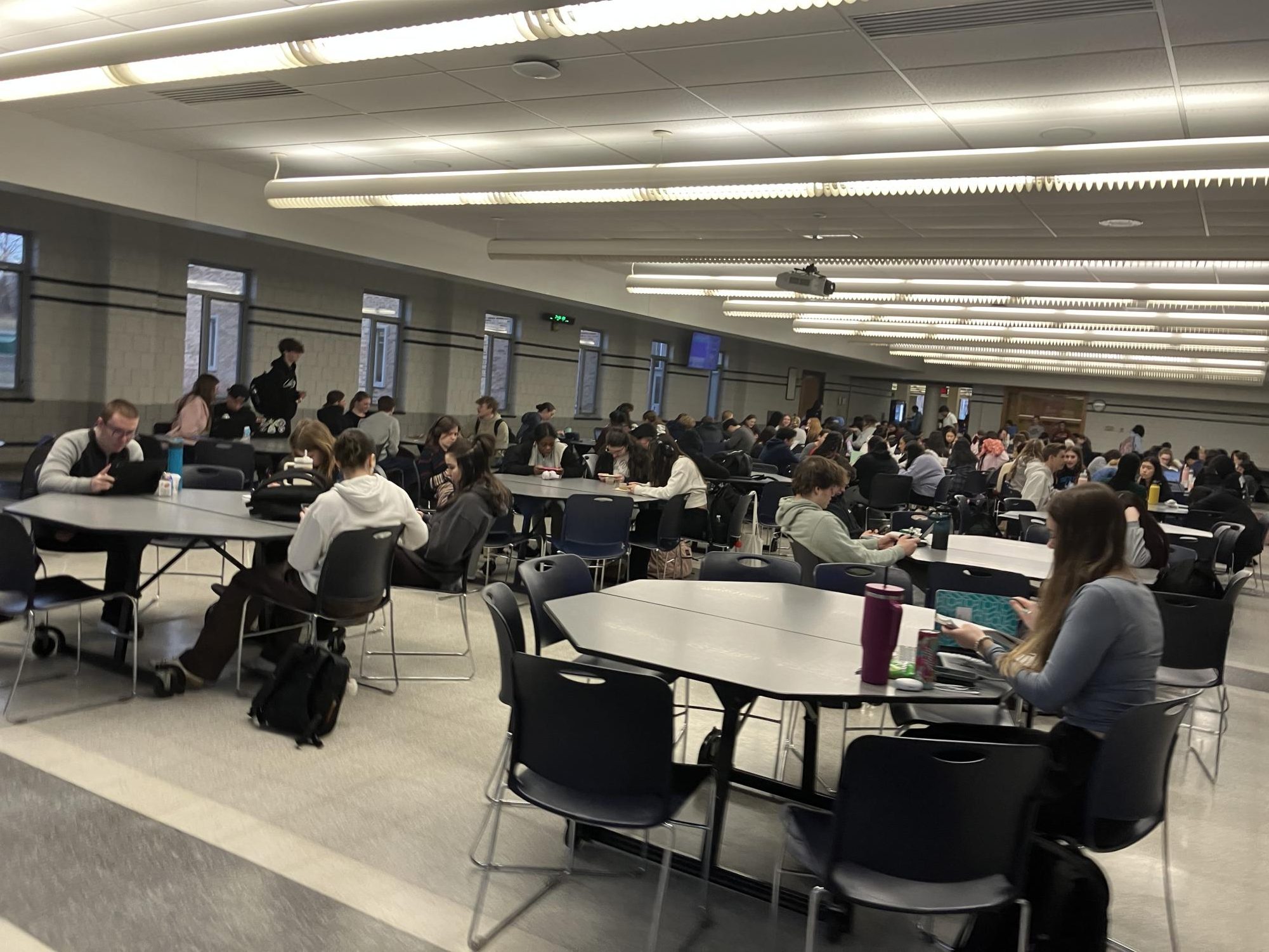 Some students choose to spend their time in the senior cafe with their friends or working on school work